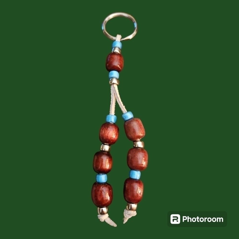 3/$25 Vintage 1980s Leather Wood Beaded Western Keyring